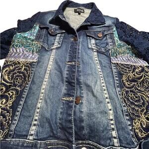 Berek Blue Denim patchwork Jacket with Lace and Embroidery bling
